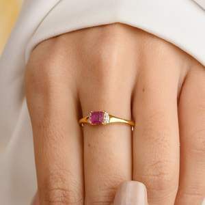 Producto más vendido Anillos de compromiso de rubí y diamante con forma de cojín natural en anillos de joyería fina de oro amarillo sólido de 18 quilates - Product Image 2