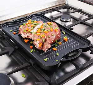 Churrasco fogão antiaderente noções básicas pré-temperado ferro fundido reversível grill/chapa pan