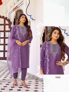 Kurti de seda romana pesada con pantalón y dupatta conjunto para la venta en línea - Product Image 4