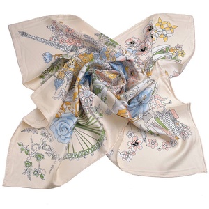 Bufandas con sensación de seda Floral con estampado Digital de alta calidad, bufanda sedosa con estampado largo de satén para mujer, regalo para mujer, precio barato, OEM personalizado - Product Image 1