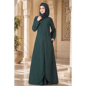 Abaya en tissu crêpe, coupe tulipe, vert foncé - Product Image 1