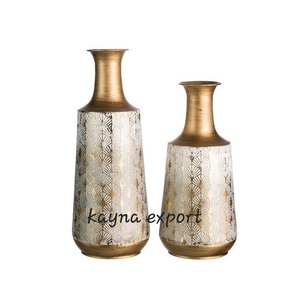 Vase à fleurs décoratif pour mariage, en fer, blanc et doré, vase sur pied unique, style bicolore, vases en métal, décoration de table - Product Image 5