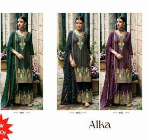 Vêtements ethniques à la mode couleur incroyable Top qualité lourd Chinon Salwar Suit & Dupatta avec broderie séquence travail à vendre - Product Image 5