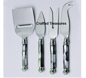 Ensemble de fromage de table à manger de qualité supérieure au design royal manche vadrouille avec couteaux à fromage plaqués argent en acier inoxydable - Product Image 1