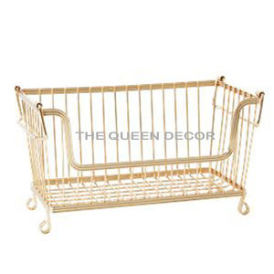 Most Demanding Stainless Steel Metal <b>Rectangle</b> Shape Gold Antique Finish Decorative <b>Storage</b> <b>Basket</b> Used Fruits Cloths - Product Image 1