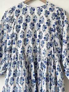 Vestido de algodón con estampado de bloques florales hecho a mano verano Midi longitud estilo bohemio algodón puro ligero Casual ropa de día ética - Product Image 2