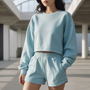 Drop Shoulder Crop Sweatshirt Femmes Hiver Mid-Weight Fleece Sweat Shirt Ladies Street Baggy Crew Neck Sweat Shirts Femmes - Product Image 3