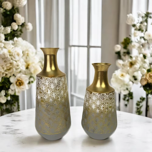 Venta caliente blanco dorado y lavanda hecho a mano antiguo Metal jarrones Decoración Para sala de estar - Product Image 3