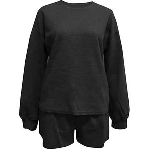 Épaule tombante Personnalisé Femmes 2025 Sweat-shirt Pantalon de survêtement court Jogger Ensemble vierge Short court et Sweatshirts Prix bon marché - Product Image 3