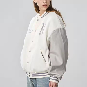 Chaqueta con letras unisex personalizada Varsity de algodón de punto transpirable con cuello levantado y forro de lana para mujer, de fabricantes - Product Image 3