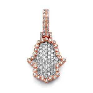 Llamativo 925 plata esterlina Esmeralda Hamsa Moissanite diamante colgante Hip Hop diamante joyería colgante para hombres y mujeres - Product Image 1