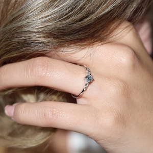 5mm Round Cut Moissanite Engagement <b>Ring</b> with Accent Side Stones | <b>Dainty</b> Wedding Jewelry - Product Image 3