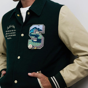 Vente en gros Nouvel arrivage de veste universitaire longue enduite personnalisée pour hommes avec col montant et logo sur le devant Vêtements d'extérieur d'hiver - Product Image 5