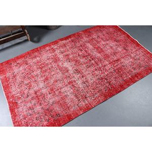 Tapis de 3,8 x 6,6 pieds, tapis turc vintage, tapis rouge uni - Product Image 2