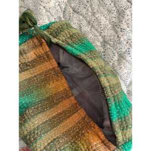 Vintage Emerald Kantha Embroidered <b>Cosmetic</b> Pouch Zipper Closure Makeup <b>Organizer</b> Bag for Storage - Product Image 3