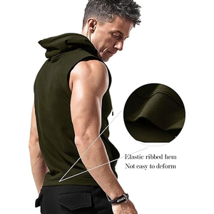 Débardeur de gymnastique sans manches 100% coton pour hommes, avec logo personnalisé, vêtements de fitness et d'athlétisme d'hiver, vêtements à capuche, respirant, entraînement décontracté, course à pied - Product Image 3