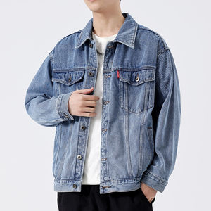 Veste en jean de haute qualité, imprimée, avec logo brodé, pour hommes, streetwear de printemps, veste en jean en coton fin avec logo à l'avant - Product Image 5