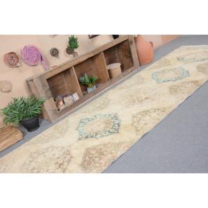 Alfombra Turca Vintage de 3.9x13.5 pies, Alfombra Azul de Lana del Suroeste - Product Image 5