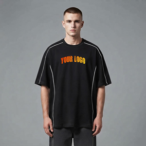 Camiseta de hombre OEM/ODM personalizada, extragrande, con ribetes, hombros caídos, de algodón 100% de alto gramaje, color liso, transpirable y ecológica. - Product Image 1