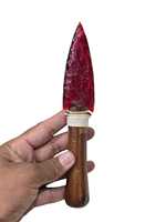 10 pouces rouge obsidienne pointe de flèche lame de cristal à la main avec manche en bois poignard rituel autel spirituel décor collectionneur cadeau