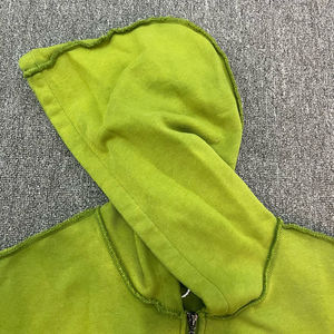 Sweat à capuche zippé pour homme en coton 100% délavé à l'acide, en molleton bouclette, avec strass, style vintage, couleur unie, col à capuche, haute qualité - Product Image 4