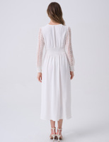 Robes de soirée longues à manches longues et col en V en dentelle style bohème fluide pour l'automne 2026 – Robes maxi blanches élégantes pour femmes
