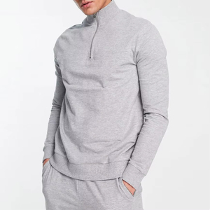 Haute qualité 100% coton hommes fermeture éclair à manches longues polo pantalon ensemble personnalisé décontracté hiver survêtement en français éponge blanc - Product Image 4