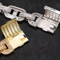Cadena Cubana de Plata 925 con Diamantes Moissanite VVS Personalizados, Cadena con Corte Baguette que Pasa el Test de Diamantes, Cadena Hiphop con Incrustaciones para Hombre