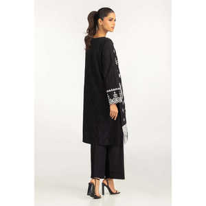 Conjunto de Dos Piezas para Mujer, Estilo Bohemio, Top de Manga Tres Cuartos, Bordado Jacquard de Algodón Negro, Talla XS/XS - Product Image 4