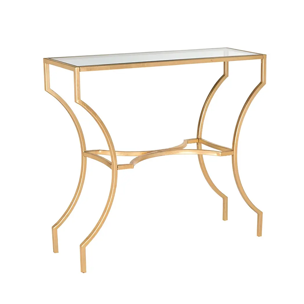 Golden Plated Designer Glass And Metal Console Table For Home Living room Hall Furniture Customize Industrial Table