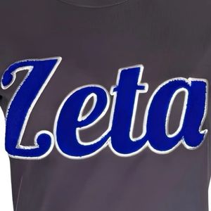 Zeta Chenille Tee Bleu avec des lettres de script blanches Vêtements de sororité Coton Collegiate Greek Life Femmes T-shirt brodé - Product Image 4