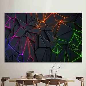 Arte en lienzo moderno con estampado geométrico de neón - Decoración elegante para pared, LIENZO ENROLLADO - Product Image 1