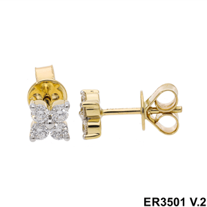 Natural 4-Stone 0.56CTW Brilliant Cut Diamond Rhodium Plated Mini Stud <b>Earrings</b> 14K Yellow Gold Symmetrical Wedding Elegant Baby - Product Image 2