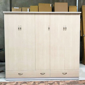 Armoire de rangement pour vêtements en plastique couleur chêne, 5 portes, de style taïwanais - Product Image 1