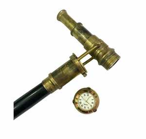 กล้องส่องทางไกลทองเหลืองแบบชาวทะเลไม้เท้าพร้อมนาฬิกา, ใหม่กล้องส่องทางไกลปลายยางสำหรับเดินของขวัญแปลกใหม่ - Product Image 1