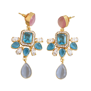 Wholesale Brass <b>Statement</b> Earrings Zircon Authentic Gemstone <b>Jewelry</b> Antique Brass Finish Nickel Free Durable Bulk Export - Product Image 1