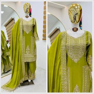 ชุดสาหรี่กะมีซผ้าไหมจอร์เจตต์แบบอินเดีย-ปากีสถาน ดีไซน์ใหม่สุดพิเศษ สำหรับงานปาร์ตี้ พร้อมผ้าคลุมไหล่ ไม่ยับ ซักกลับด้านได้ ขายส่งสำหรับส่งออก - Product Image 5