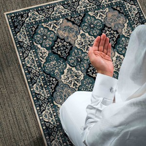 Blue Beige Prayer <b>Rug</b>: Spiritual Printed <b>Rug</b>, Machine Washable,Nonwoven <b>Thin</b> <b>Rug</b> - Product Image 4