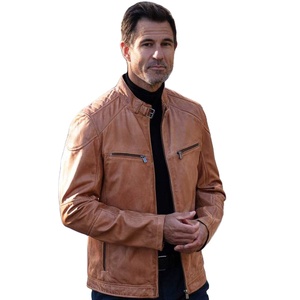 Chaqueta de Cuero Genuino para Hombre, Estilo Urbano, Corte Ajustado, Cuello Alto, Cuero Premium, Transpirable, Ecológica, para Invierno - Product Image 1