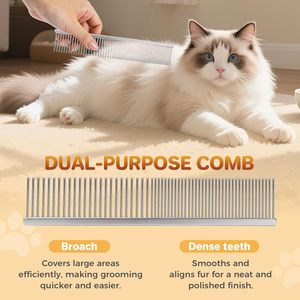 Peigne de toilettage professionnel en acier inoxydable FLAMIA & JABZ de 7,5 pouces, style simple, dents larges et denses pour chien et chat, élimination des nœuds - Product Image 2