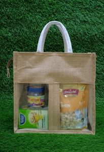 Bolsa de yute resistente y ecológica con asas de cuerda reforzadas y ventana de PVC transparente multiusos para almacenamiento de tiendas de comestibles - Product Image 3
