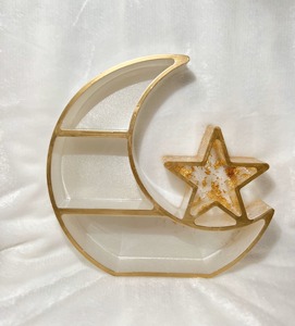 Plat de service en forme d'étoile de croissant de lune d'or, idéal pour les dates Ramadan, centre de table de l'Aïd et cadeaux islamiques d'Inde. - Product Image 5