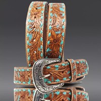 Ceinture formelle western en cuir de vachette de qualité supérieure pour homme, motif géométrique fait main, boucle en acier inoxydable durable, personnalisée