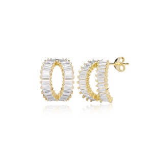 Stylish Baguette Zircon Stone Design <b>Stud</b> Earrings Turkish Handmade Wholesale 925 <b>Sterling</b> <b>Silver</b> Jewelry - Product Image 1