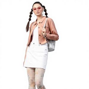 Blouson en jean court réversible pour femme, coupe ajustée, écologique, tendance, brodé, vente en gros personnalisée - Product Image 1