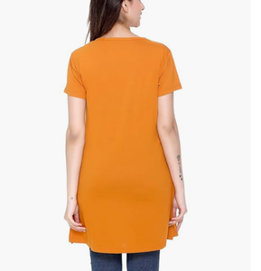 เสื้อยืดตัวยาวสำหรับผู้หญิงขนาดใหญ่พิเศษลำลองจากโลโก้คอกลมผ้าถักแห้งเร็วย้อมสีแบบทึบสำหรับผู้ใหญ่ - Product Image 2