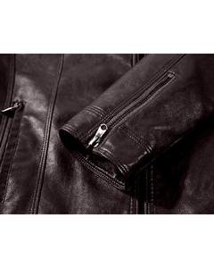 <b>Men's</b> Winter Slim Fit Leather Bomber <b>Jacket</b> with Stand Collar Asymmetric Zip <b>Biker</b> Coat for Motorcycles Featuring Front Logo - Product Image 4