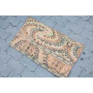 Turkish Vintage Rug, Small 1.5x2.6 ft (46x79 cm) Rug, <b>Brown</b> Solid <b>Wool</b> Rug - Product Image 2