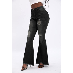 OEM venta al por mayor 2024 logotipo personalizado mujer moda Casual Jogger pantalones vaqueros de cintura alta acampanado pierna ancha estiramiento elástico pantalón de mezclilla - Product Image 3