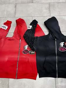 Stitch personalizado costura Zip Up serigrafía Sudadera con capucha para Unisex 100% algodón 450GSM huye al por mayor - Product Image 6